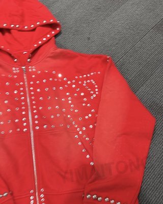 Streetwear Rhinestone Men Hoodie Custom Sun Faded Diamond Baggy Jacket - Image 2