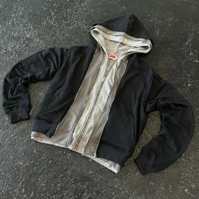 Streetwear Zip Up Hoodie Collar Hooded OEM Custom Three Layers Hoodies for Men