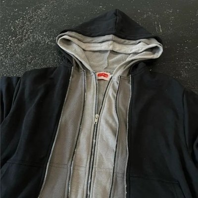 Streetwear Zip Up Hoodie Collar Hooded OEM Custom Three Layers Hoodies for Men - Image 2
