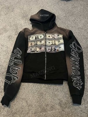 Unisex Distressed Hoodie with Sun Faded Look and Zip Up Closure in Acid Washed Finish - Image 5