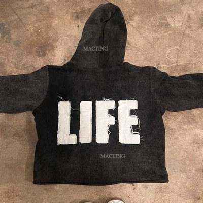 Unisex Vintage Hoodie with Embroidery Patch Distressed Applique in Cotton French Terry - Image 5