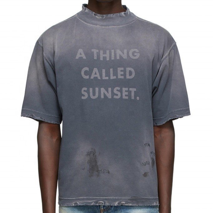 Vintage Wash Tee Shirts Needle Detection Oversized Mens Distressed T Shirt