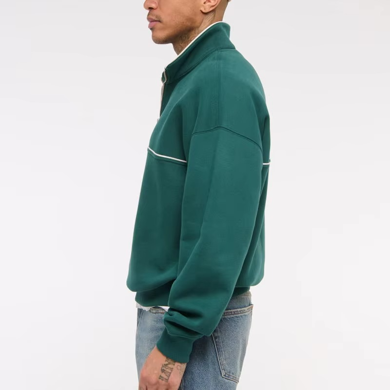 Wholesale Custom Cropped Zip up Hoodie Men Double Zippers Streetwear Heavyweight Cotton Oversized Drop Shoulder Hooded Collar - Image 2
