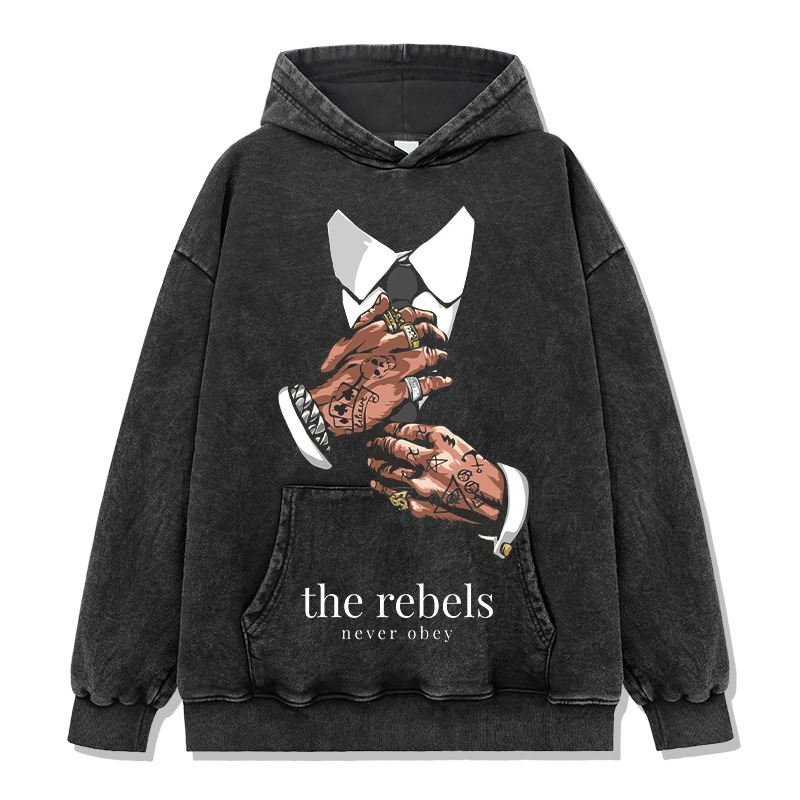 Wholesale Printing Acid Wash Sweatshirt Hoodie Casual Street Style French Terry Cotton Hoodie