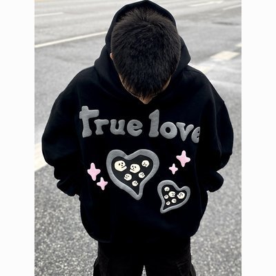 Winter High Street 3D Puff Printing Hoodies Black For Streetwear Colorful - Image 6