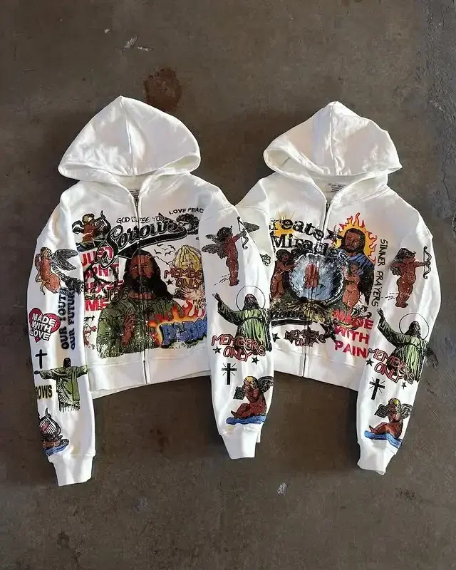 Zip Custom Full 420 GSM Printing Heart Front Logo Heavy Boxy Cropped Fit Vintage Distress Oversized Men Hoodie