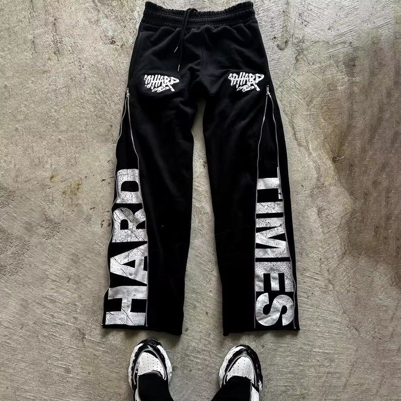 Zip Up Side Cotton French Terry Mens Sweatpants with Elastic Waist and Zipper Closure