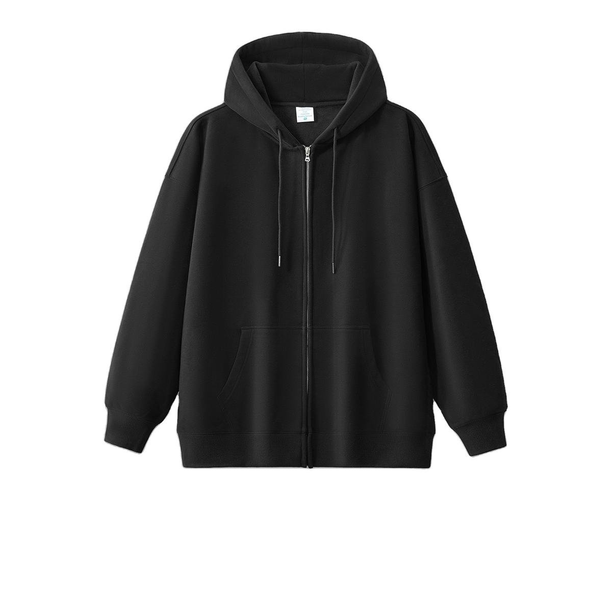 ZSPL European American Trendy Men's 100% Cotton Winter 430g Heavyweight Fleece Solid Oversized Zipper Sweatshirt Jacket Hood - Image 5